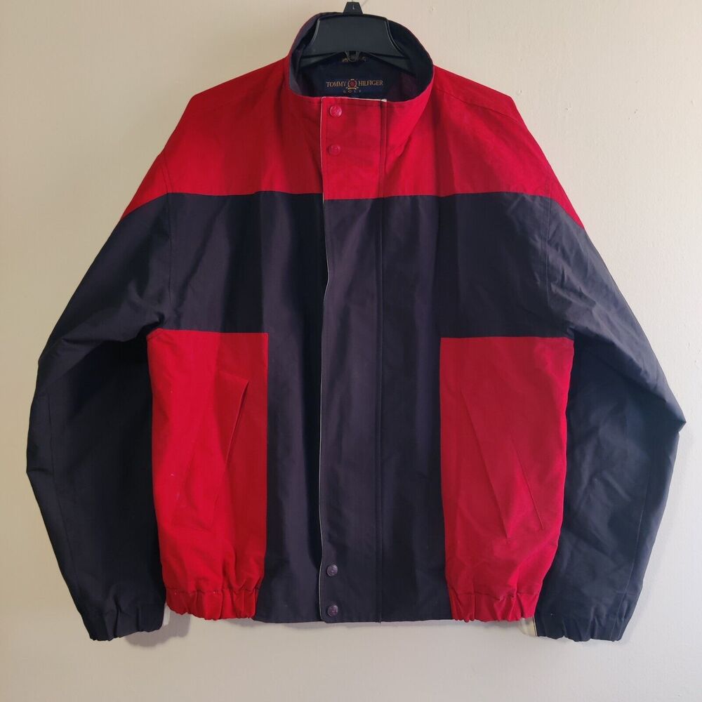 VTG‎ 1990s Tommy Hilfiger Jacket Windbreaker Mens L Yellowish White / Red / Blue